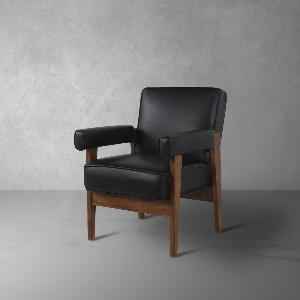 13. Pierre Jeanneret Advocate Accent Chair in Black Leather1 Nova Dining Armchair with Accent Black Leather - Image 1