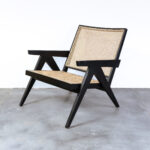 isabella Lounge Armchair with Rattan Seat and backrest - black