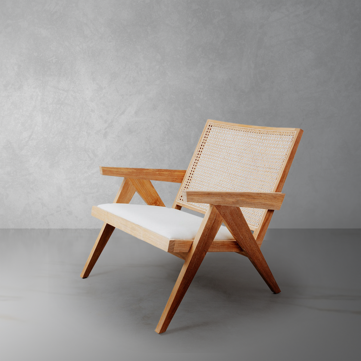 isabella Lounge Armchair with Seat Cushion and Rattan backrest - Image 2