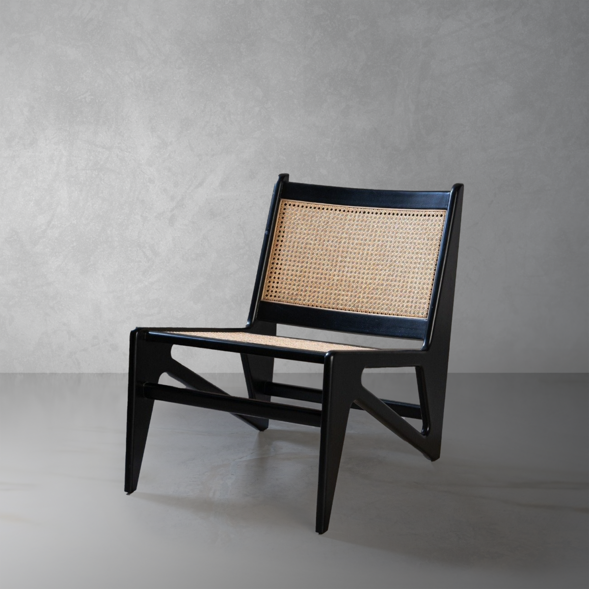 Aurora Lounge Armless Chair with Rattan Seat and backrest - Image 3