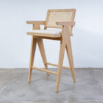 isabella arm counter stool wit seat cushion and rattan backrest