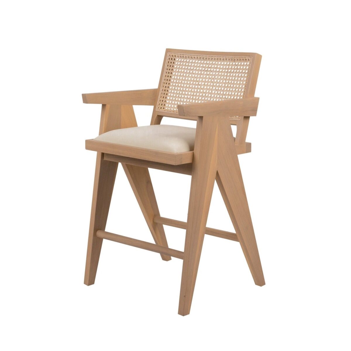 isabella arm counter stool wit seat cushion and rattan backrest - Image 3