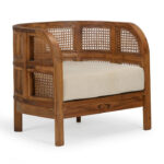 Layla arm chair with cushion seat and rattan backrest