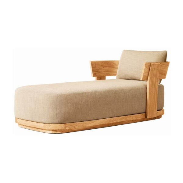 Dewi Teak Single Chaise Lounge with Cushion - Natural Finish