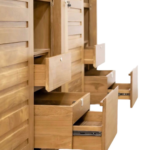 Modern Teak Sliding Wardrobe with Drawers - Image 2