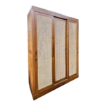 Classic Teak Wardrobe with Rattan Panels - Image 2