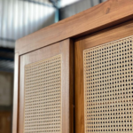 Classic Teak Wardrobe with Rattan Panels - Image 3