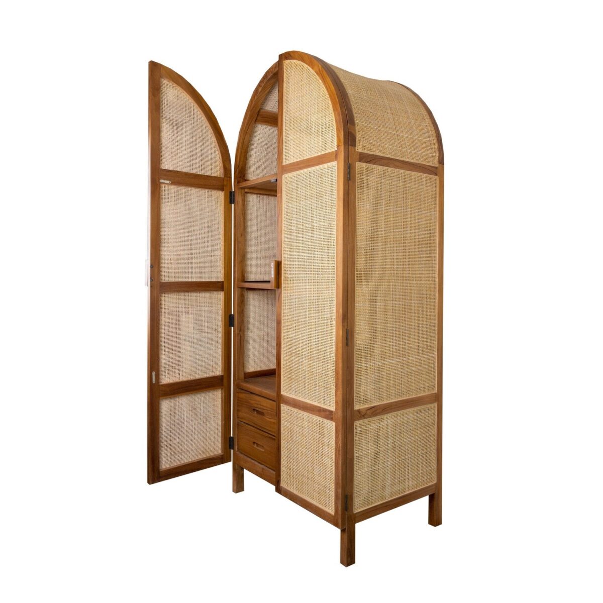 Dewi Rattan Arched Wardrobe - Natural Teak - Image 3
