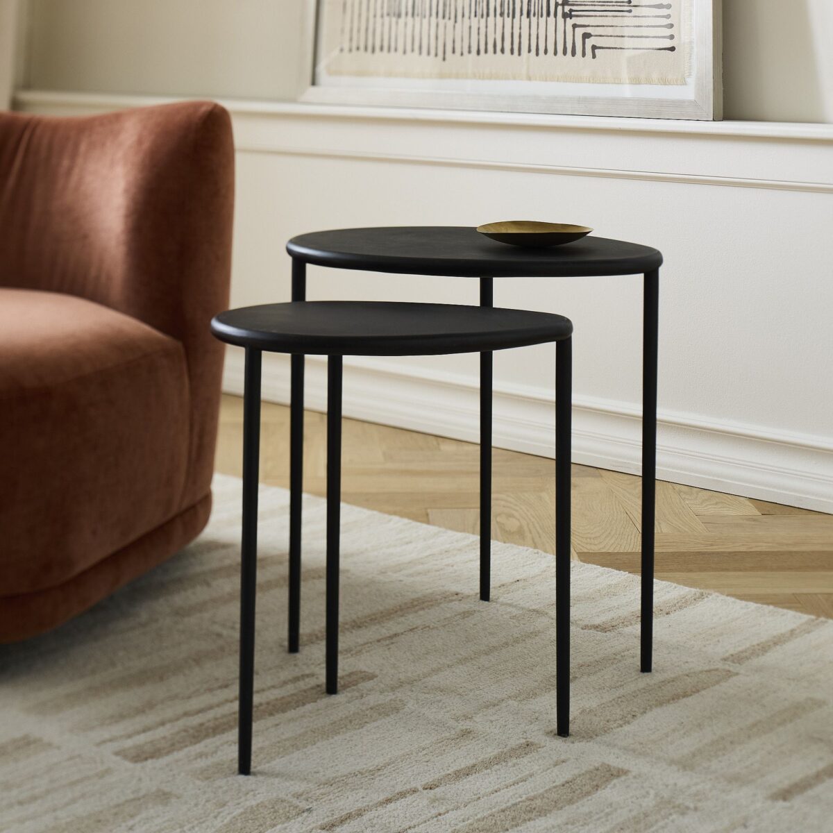 Raka Bronze-Finished Nesting Side Tables - Black Finish - Image 5
