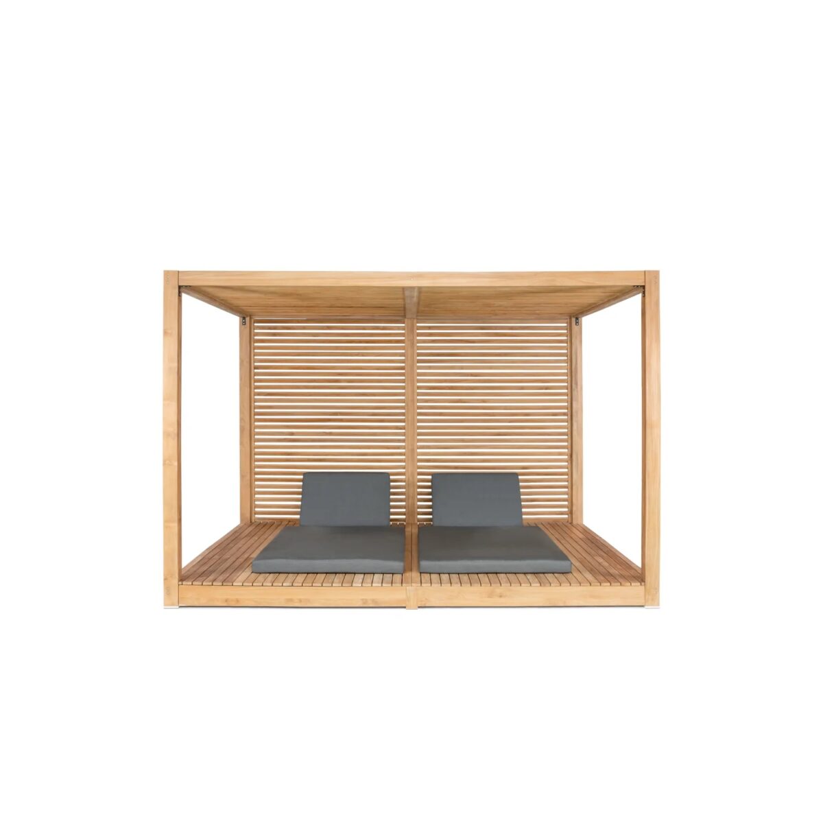 Lombok Teak Double Sun Bed with Privacy Screen - Natural Finish - Image 2