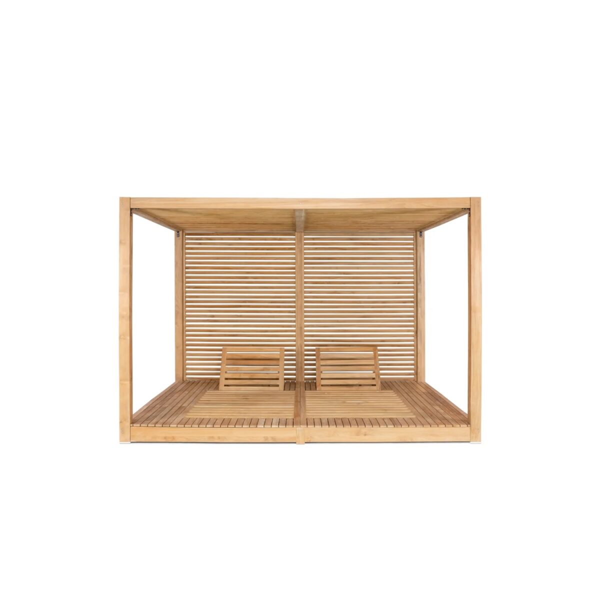 Lombok Teak Double Sun Bed with Privacy Screen - Natural Finish - Image 4