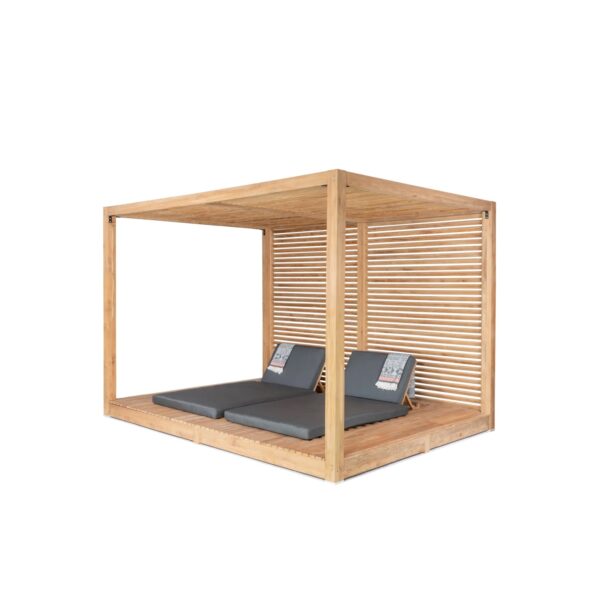 Lombok Teak Double Sun Bed with Privacy Screen - Natural Finish