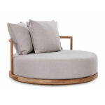 Aulia Linen Teak Lounge Chair - Ivory Finish