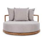 Aulia Linen Teak Lounge Chair - Ivory Finish - Image 3