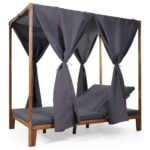 Sumbawa Teak Double Sun Lounger with Canopy - Grey