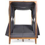 Sumbawa Teak Double Sun Lounger with Canopy - Grey - Image 4