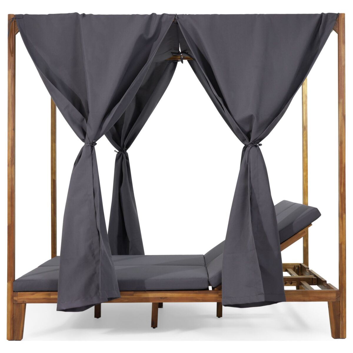 Sumbawa Teak Double Sun Lounger with Canopy - Grey - Image 2