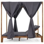 Sumbawa Teak Double Sun Lounger with Canopy - Grey - Image 2