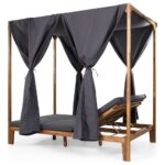 Sumbawa Teak Double Sun Lounger with Canopy - Grey - Image 3