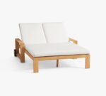 Bali Teak Adjustable Sun Lounger with Wheels - White Cushions
