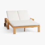 Bali Teak Adjustable Sun Lounger with Wheels - White Cushions
