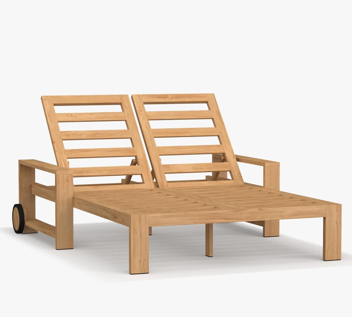 Bali Teak Adjustable Sun Lounger with Wheels - White Cushions - Image 6