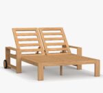 Bali Teak Adjustable Sun Lounger with Wheels - White Cushions - Image 6