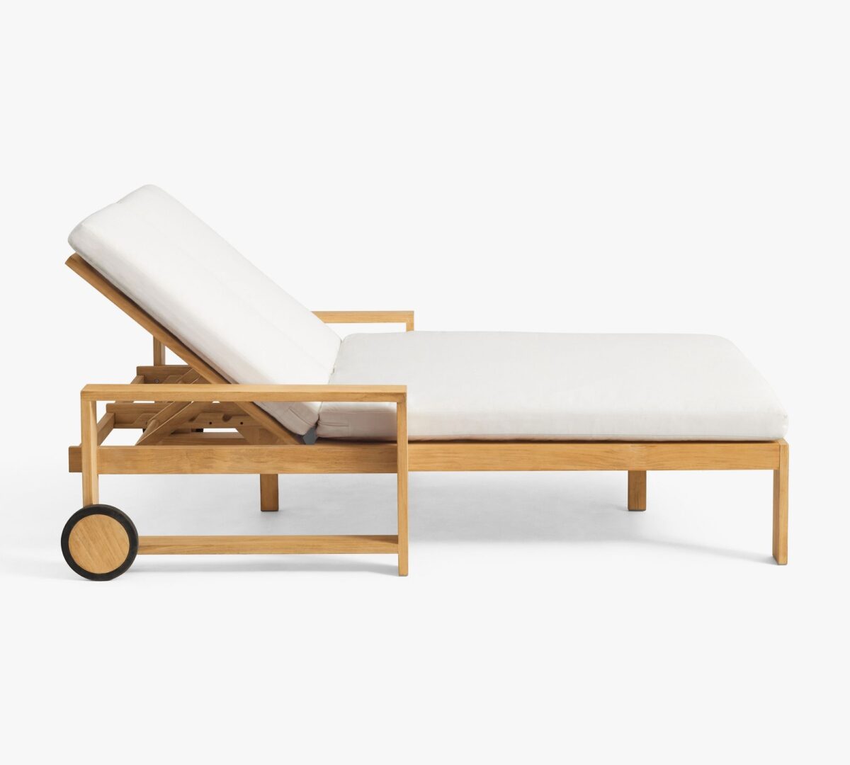 Bali Teak Adjustable Sun Lounger with Wheels - White Cushions - Image 2