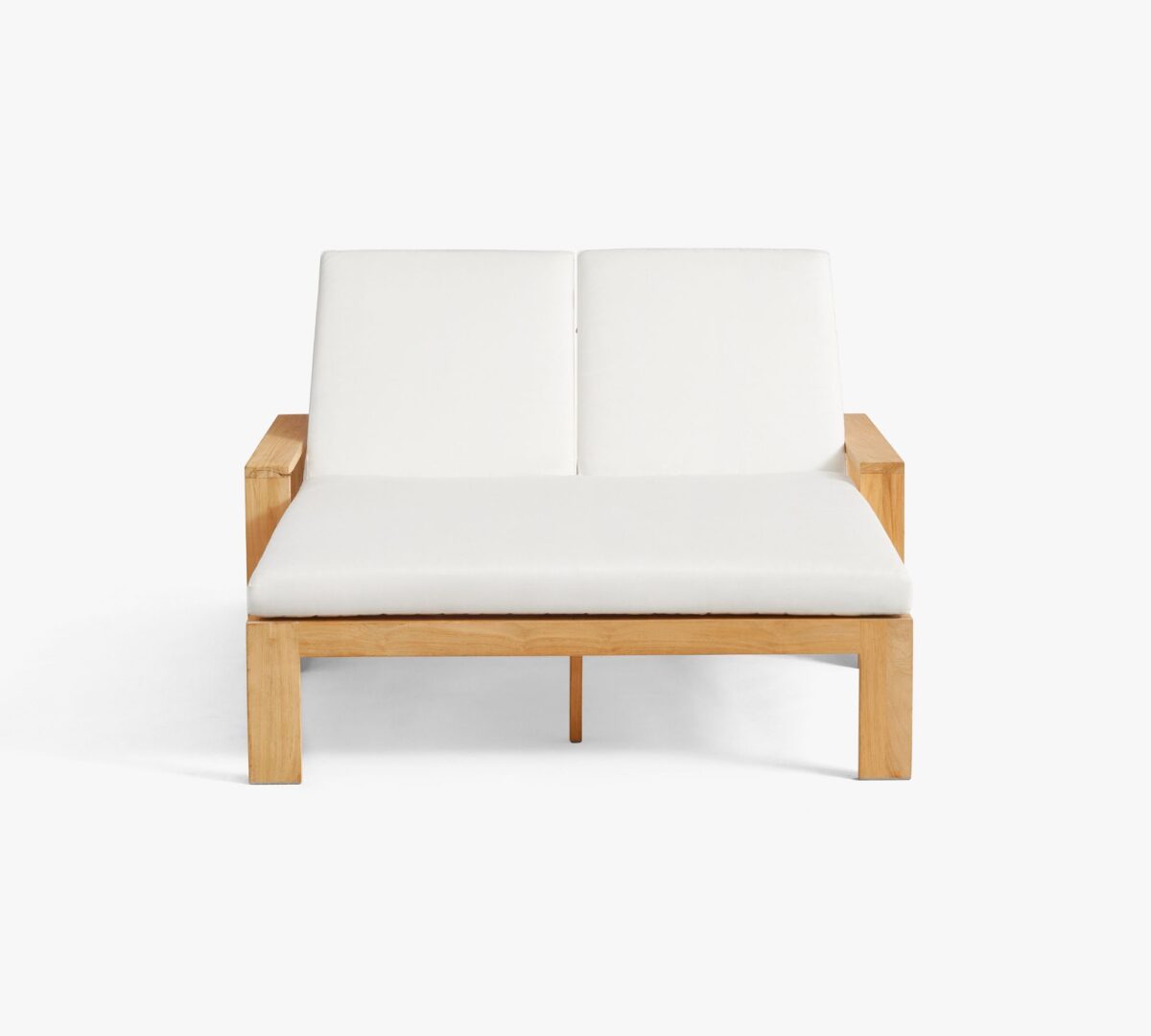 Bali Teak Adjustable Sun Lounger with Wheels - White Cushions - Image 3