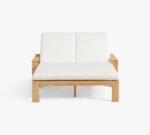 Bali Teak Adjustable Sun Lounger with Wheels - White Cushions - Image 3