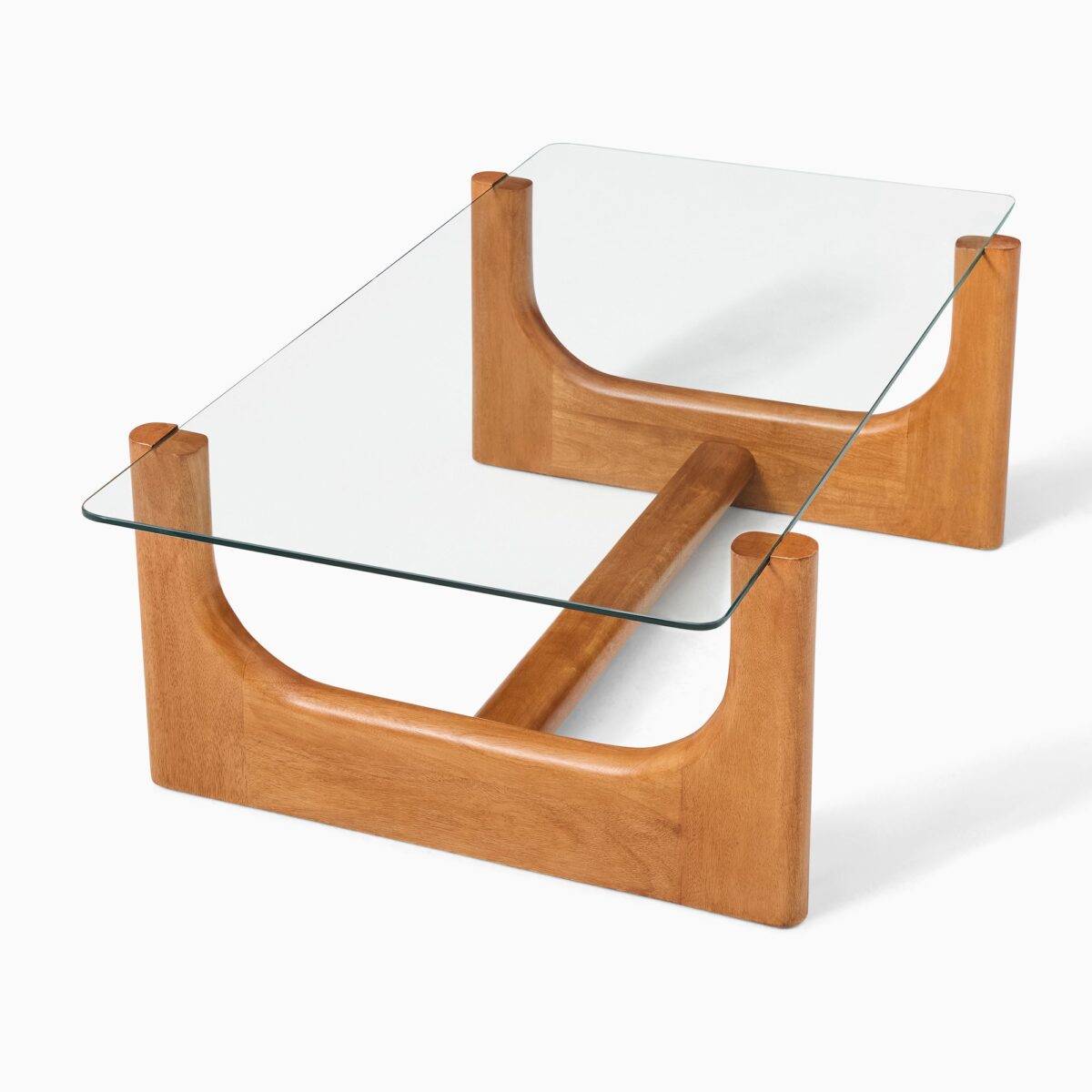 Satria Glass Coffee Table - Teak Finish - Image 2