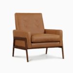 Aditya Leather Teak Lounge Chair - Cognac Finish