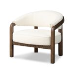 Dewi Linen Teak Lounge Chair - Ivory Finish