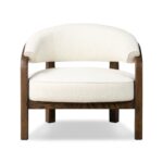 Dewi Linen Teak Lounge Chair - Ivory Finish - Image 3