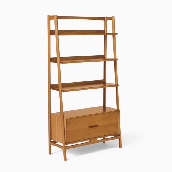 Rama Teak Ladder Bookshelf with Drawer - Natural Finish