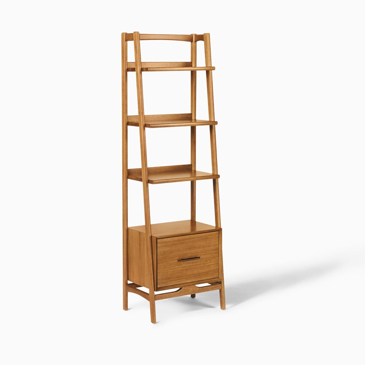Mahendra Teak Ladder Bookshelf with Drawer - Natural Finish - Image 4