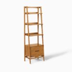 Mahendra Teak Ladder Bookshelf with Drawer - Natural Finish