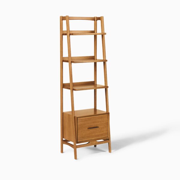 Mahendra Teak Ladder Bookshelf with Drawer - Natural Finish