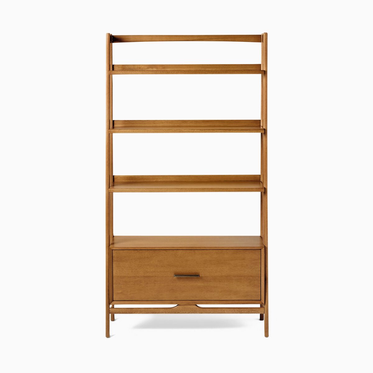 Rama Teak Ladder Bookshelf with Drawer - Natural Finish - Image 3