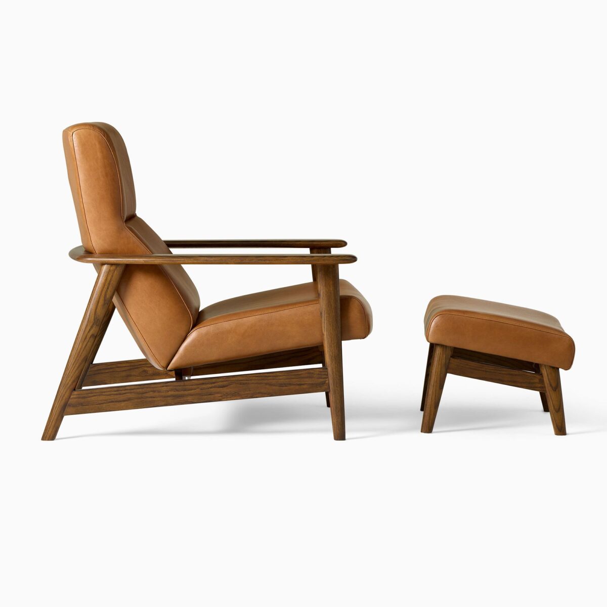 Satria Teak Leather Lounge Chair & Ottoman Set - Image 2