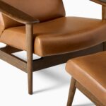 Satria Teak Leather Lounge Chair & Ottoman Set - Image 4