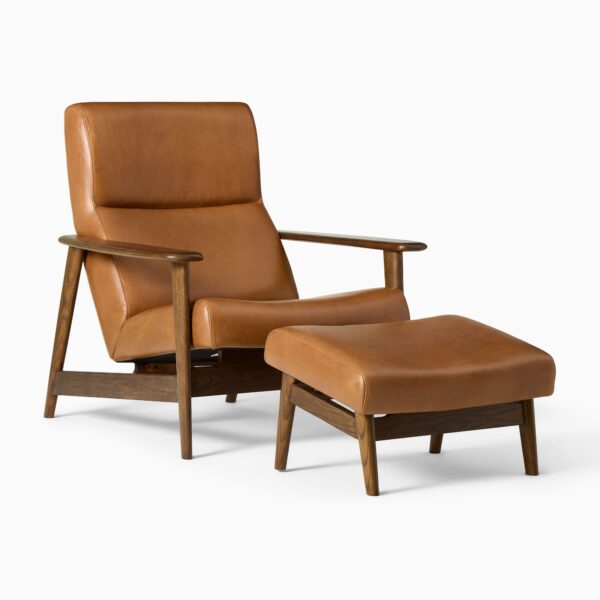 Satria Teak Leather Lounge Chair & Ottoman Set