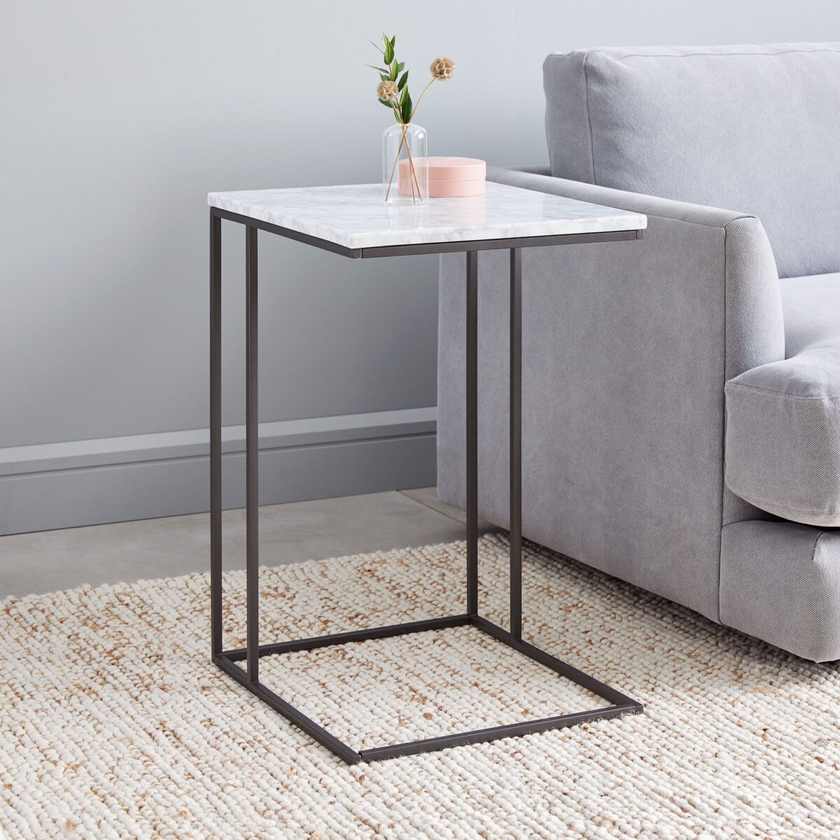 Aruna Marble Side Table - White and Black Finish - Image 5