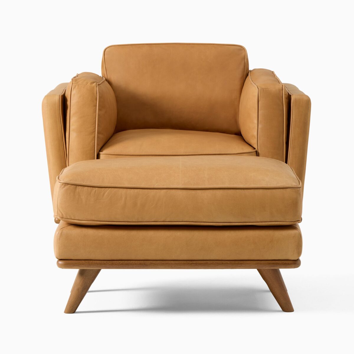 Zander Leather Teak Chair & Ottoman Set - Caramel Finish - Image 2