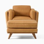 Zander Leather Teak Chair & Ottoman Set - Caramel Finish - Image 2