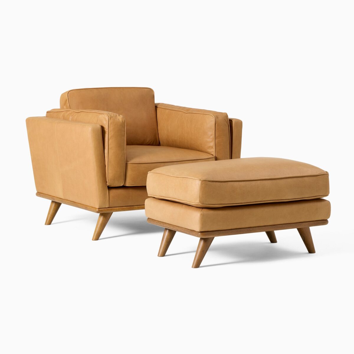 Zander Leather Teak Chair & Ottoman Set - Caramel Finish - Image 7
