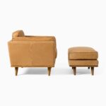 Zander Leather Teak Chair & Ottoman Set - Caramel Finish - Image 3
