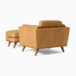 Zander Leather Teak Chair & Ottoman Set - Caramel Finish - Image 4