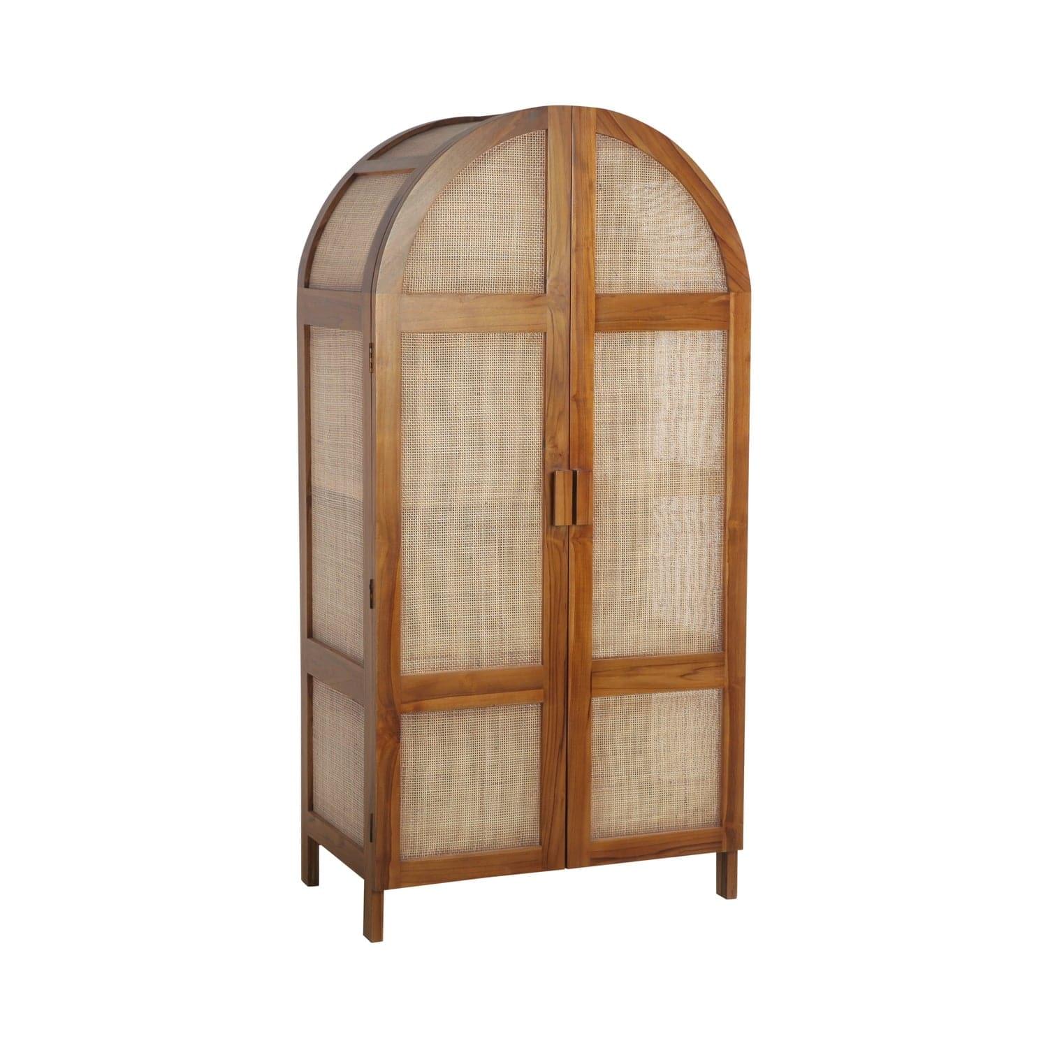Maya Rattan Arched Wardrobe - Natural Teak