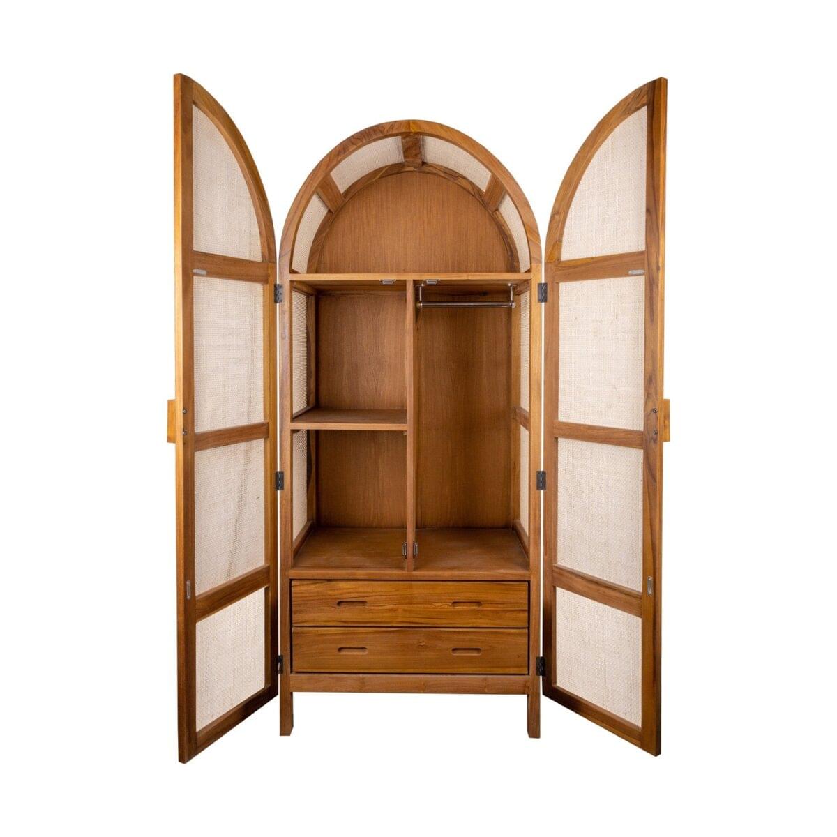 Dewi Rattan Arched Wardrobe - Natural Teak - Image 2